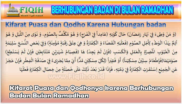 Kifarat Puasa dan Qodhonya karena Berhubungan Badan Bulan Ramadhan